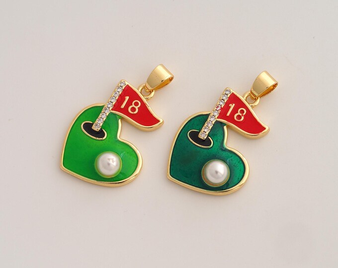 Enamel Golf Pendant,CZ Sports Pendant,18K Gold Filled Golf Charm,DIY Jewelry Accessories,31.8x19x6.4mm