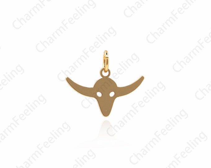 18K Gold Filled Bull Head Pendant, Bull Head Charm, Gold Bull Head Necklace, DIY Jewelry Making Accessories 15x17.5x1mm 1pcs