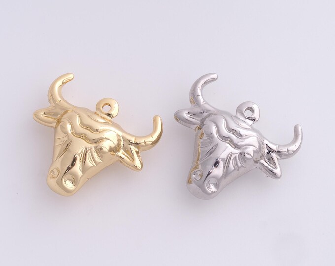 18K Gold Filled Cow Charm,Animal Necklace, Bull Head Pendant, Wild Animal Charm, DIY Jewelry Supplies, 24x25.5x9.5mm