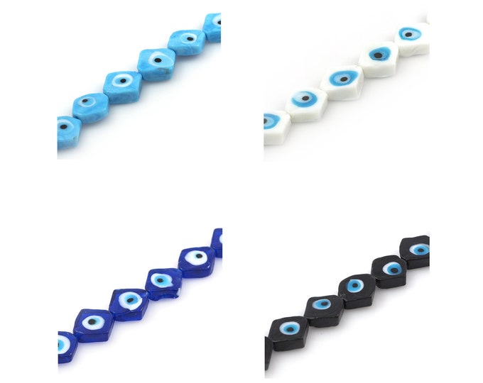 Rhombus Glass Beads, Eye Spacer Beads, Murano Glass Beads, Lucky Eye Beads, Flat Beads, DIY Jewelry Supplies, 18x19x6mm