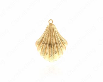 Gold Beach Charm, Shell Pendant,18K Gold Filled Beach Necklace,Shell Charm, DIY Jewelry Supplies,45x33.5x15.5mm