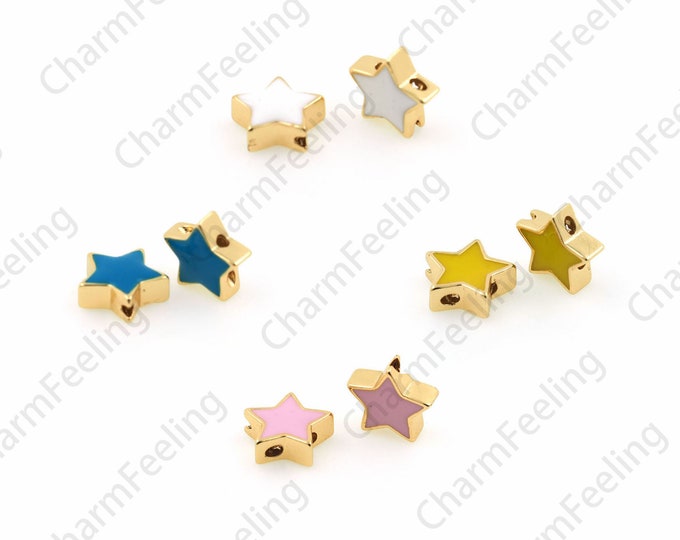 Enamel Spacer Beads, 18K Gold Filled Five-Pointed Star Spacer Beads, Enamel Charm, Star Beads, Polaris Charm, 13x13x4.3mm