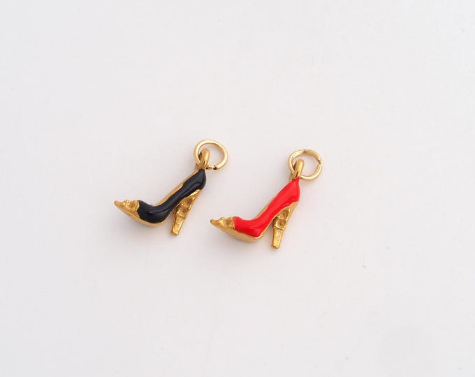 Enamel High-Heel Charms,Dainty High-Heel Charm, 18K Gold Filled High-Heel Pendant,DIY Jewelry Accessories 13.7x8.5x3.5mm