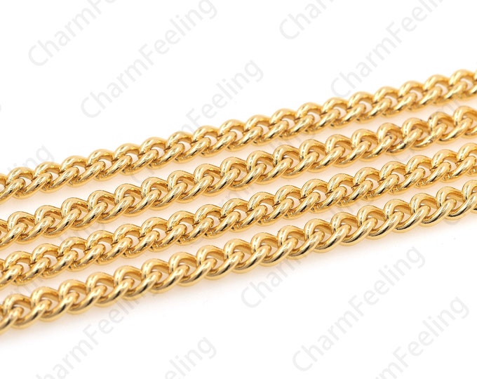 Curb Chain, 18K Gold-Plated Semi-Finished Chain,Bulk Curb Chain, Unfinished Curb Chain, For Necklace And Bracelet Parts  1 meter