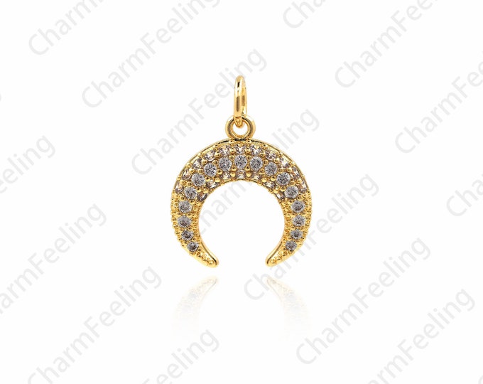 Micro-Pave Moon Pendant, Moon Necklace, CZ Moon Charm, Starry Sky Ornaments, DIY Jewelry Making Accessories 18.4x13.4x2.3mm 1pcs