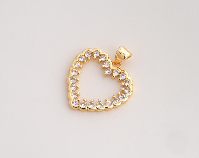 CZ Heart Pendant,Love Pendant,18K Gold Filled Heart Charm,DIY Jewelry Accessories,26x21x2mm