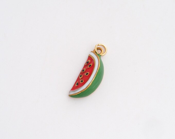 Enamel Watermelon Charms,Dainty Fruit Charm, 18K Gold Filled Watermelon Pendant,DIY Jewelry Accessories 21x7.4x5.2mm