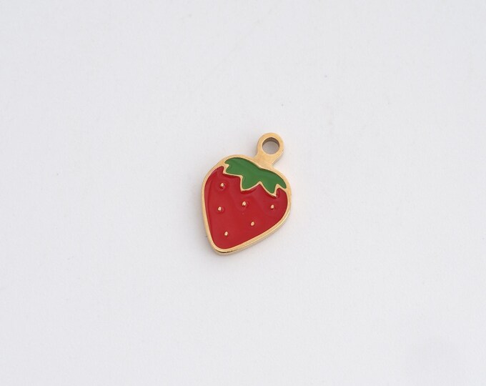 Enamel Strawberry Charms,Dainty Fruit Charm, 18K Gold Filled Strawberry Pendant,DIY Jewelry Accessories 12.8x8.6x1.3mm