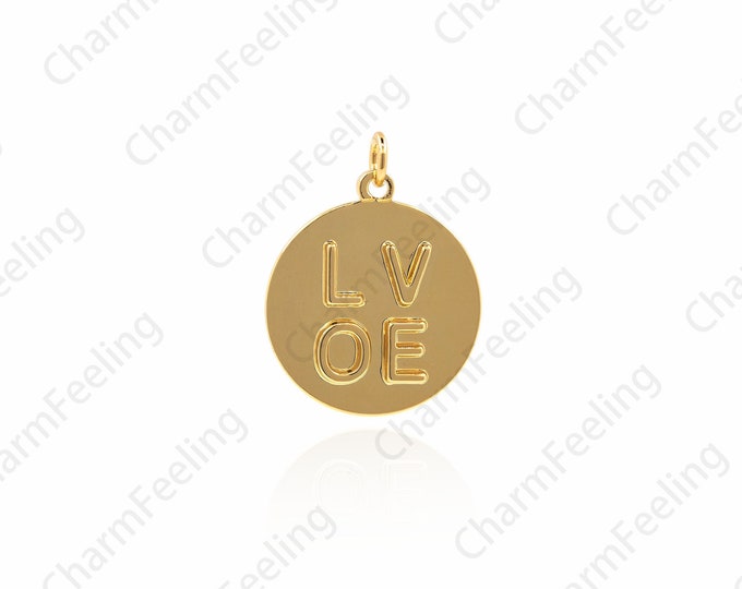 Round Love Necklace, Love Medallion Pendant, Love Amulet For Couples, LOVE Charm, DIY Jewelry Making Accessories 26×20×2.5mm 1pcs