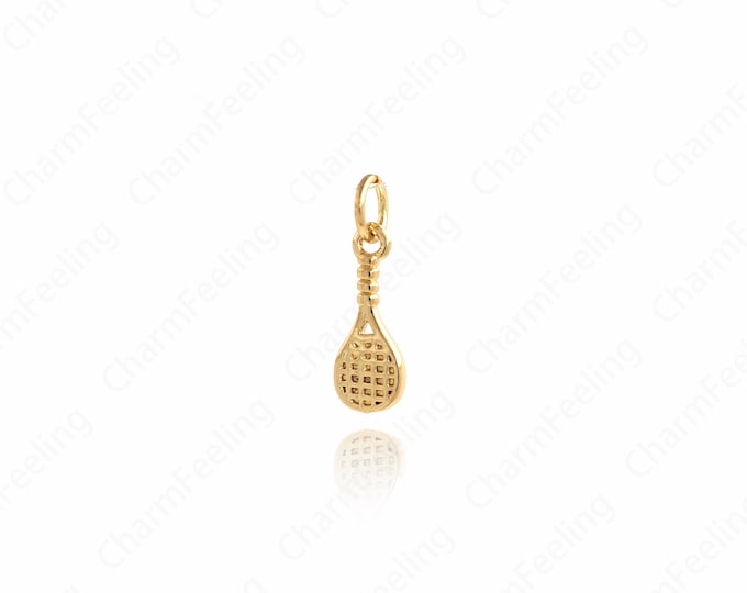 Tennis Racket Pendant, MicroPave CZ Match Charm, 18K Gold Filled Tennis Necklace, Racket Necklace, DIY Jewellery Supplies, 17.7x5x1.8mm