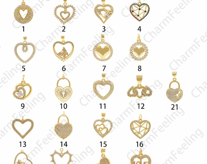 Micropavé CZ Love Pendant, 18K Filled Gold Heart Pendant, Butterfly Pendant, Heart Lock Necklace, Love Charm, DIY Jewelry Making Accessories