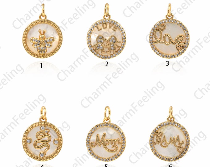 Bee Pearl Pendant, 18K Gold Filled Pearl Necklace, Micro Pavé CZ Round Charm,Mother Pendant, Love Pendant, DIY Jewelry Accessories 21x16x2mm