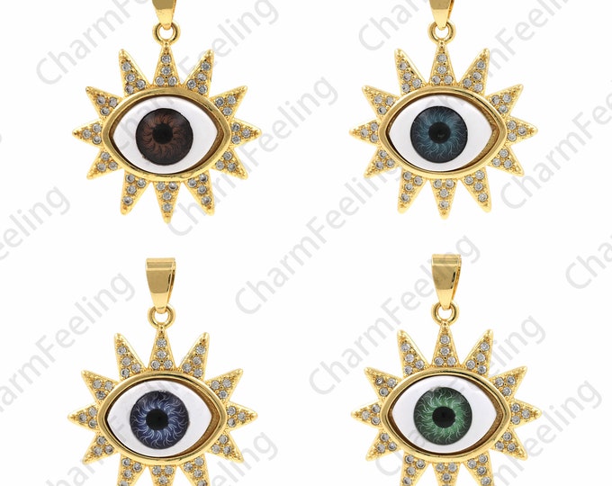 Micropavé CZ Eye Charm, Eye Pendant, Beautiful Eye Necklace, 18K Gold Filling The Third Eye Charm, DIY Jewelry Accessories, 26x34x7.2mm
