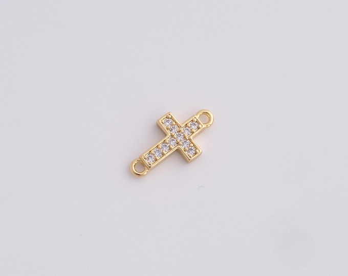 Cross Connector, Micro-pavé CZ Religious Connector,18K Gold Filled Cross Charm, DIY Bracelet Necklace Accessories, 14.7x7.7x2mm