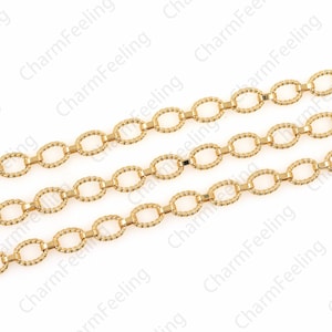 textured chain,18K Gold Filled Cable Chain,Gold Links,Bracelet Necklace Accessories,Continuous Chain,Gold-Plated Found 7x9mm 1 Meter