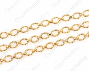 textured chain,18K Gold Filled Cable Chain,Gold Links,Bracelet Necklace Accessories,Continuous Chain,Gold-Plated Found 7x9mm 1 Meter