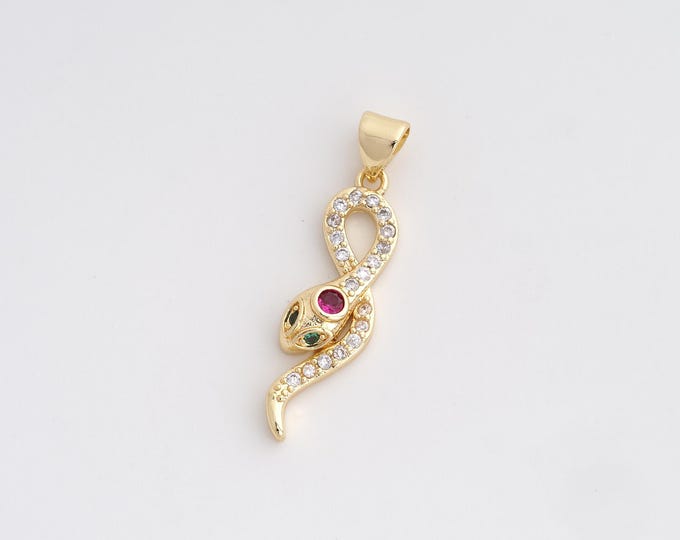 CZ Snake Pendant,Animal Pendant,18K Gold Filled Snake Charm,DIY Jewelry Accessories,29.7x8x3.7mm