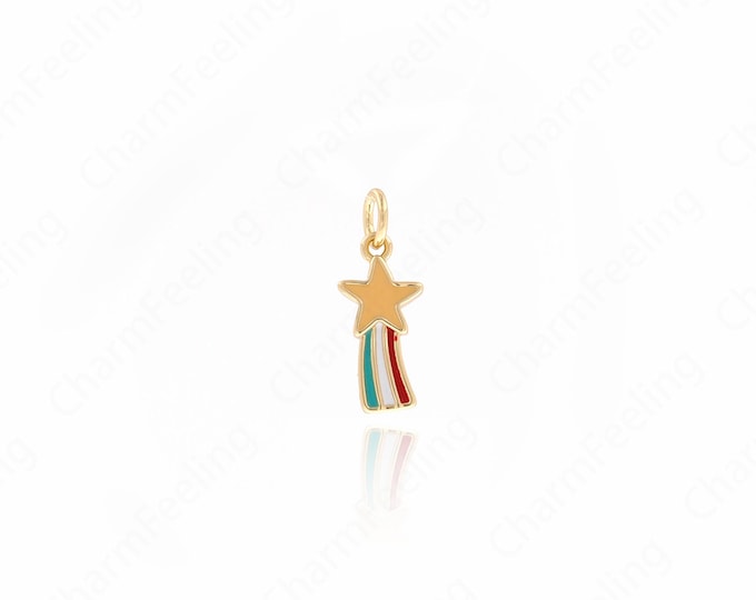 Meteor Pendant, Enamel Pentacle Pendant, 18K Gold Filled Pentagram Charm, Meteor Necklace, DIY Jewelry Supplies, 18x7x1.7mm