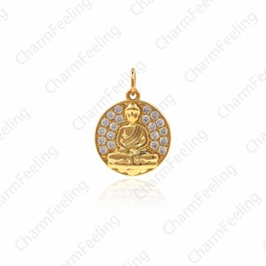 Round Buddha Pendant, CZ Micro-Pave Buddha Necklace, The Charm Of Sitting Buddha, DIY Jewelry Making Accessories 19.5x14x2.1mm 1pcs