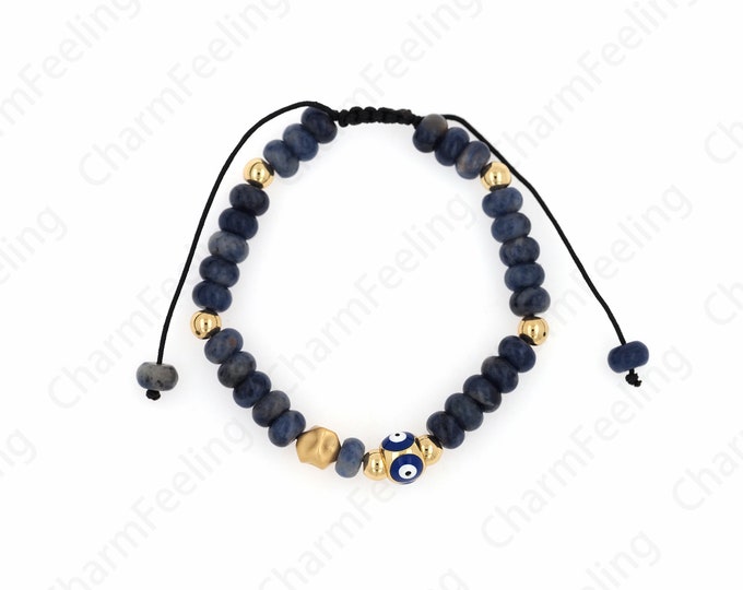 18K Gold Filled Beaded Bracelet, Friendship Bracelet, Enamel Bracelet, Eye Bracelet, Daily Bracelet,