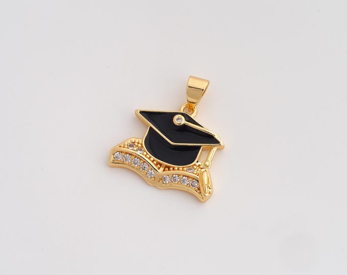 CZ Doctoral Cap Pendant,Enamel Doctoral Cap Pendant,18K Gold Filled Doctoral Cap Charm,DIY Jewelry Accessories,21x19x3mm