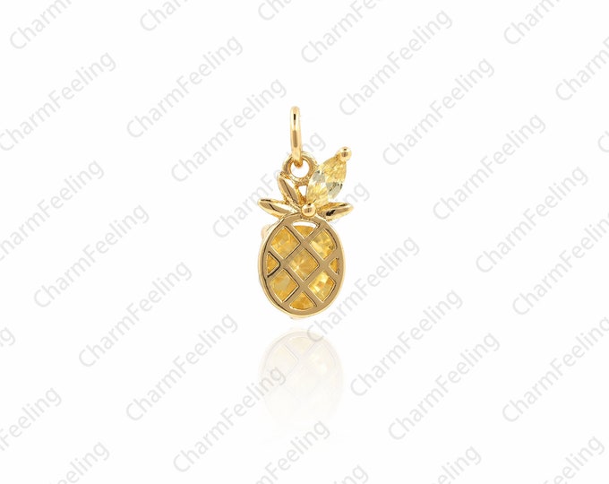gold pineapple charm jewelry,Cubic Zirconia pave beads,Pineapple Pendant Necklace 13.2×6×3.7mm  1pcs