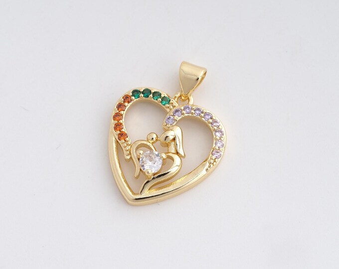 Heart Charm, Micropavé CZ Heart Pendant, 18K Gold Filled Love Necklace,DIY Jewelry Accessories,24.5x18.6x5.5mm