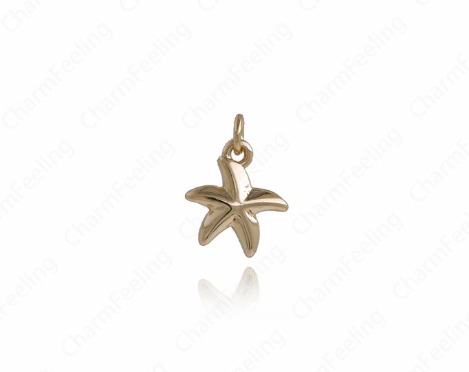 Starfish Pendant, Ocean Charm, Nautical Charm, 18K Gold Filled Starfish Necklace, Starfish Charm, DIY Jewelry Supplies, 13.7x10.4x2.7mm
