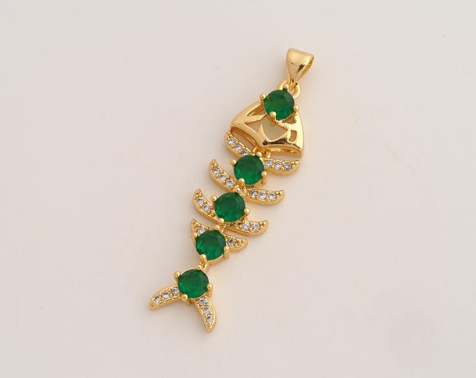 CZ Fishbone Pendant,Fishbone Pendant,18K Gold Filled Fishbone Charm,DIY Jewelry Accessories,44.5x12.4x5.5mm