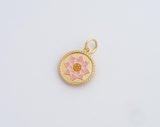 Enamel Flower Pendant, 18K Gold Filled Flower Charm,Buddha Pendant, DIY Jewelry Supplies,17.8x12x2mm