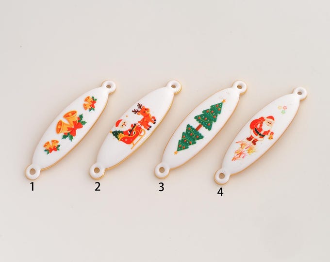 Enamel Christmas Connector,Christmas Themed Connector,18K Gold filled Christmas Connector,DIY Bracelet Accessories, 42.2x11.5x2.7mm