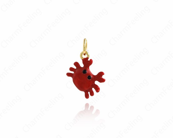 Red Crab Pendant, Gold Sea Life Pendant,Enamel Ocean Charm, 18K Gold Filled Crab Necklace, DIY Jewellery Supplies, 17x12x3.3mm