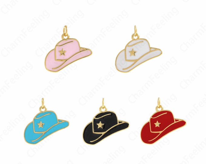 Hat Pendant, Enamel Charms, 18K Gold Filled Hat Charms, Fashion Jewelry, DIY Jewelry Supplies, 17x22x1.5mm