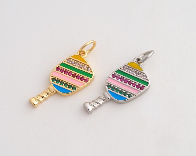 CZ Racket Pendant,Enamel Sports Pendant,18K Gold Filled Racket Charm,DIY Jewelry Accessories,28x10.7x2.4mm