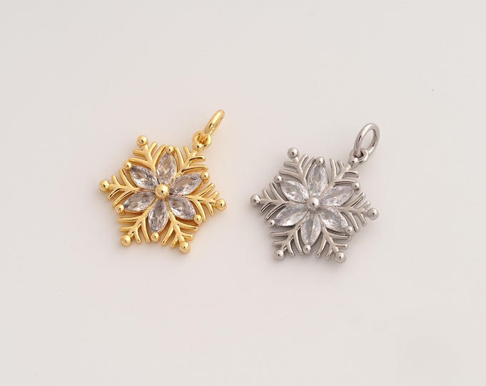 CZ Snowflake Pendant,Christmas Pendant,18K Gold Filled Snowflake Charm,DIY Jewelry Accessories,22.6x15.2x3.3mm