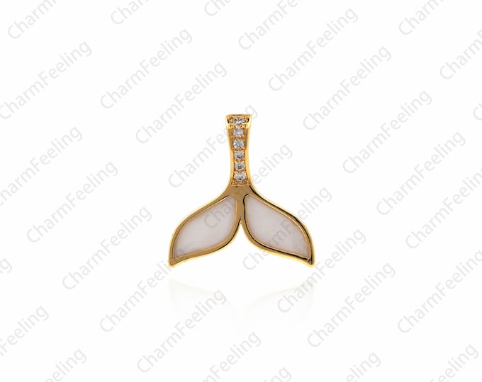 gold crystal Whale Tail charm ，pave ocean charm，CZ whale tail jewelry 15.5 ×15 ×1.5mm  1pcs