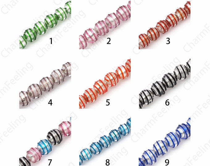 Round Glass Beads,Murano Glass Jewelry,Spiral Beads,Glass Beads Jewelry,Textured Beads,DIY Beaded Jewelry,12mm
