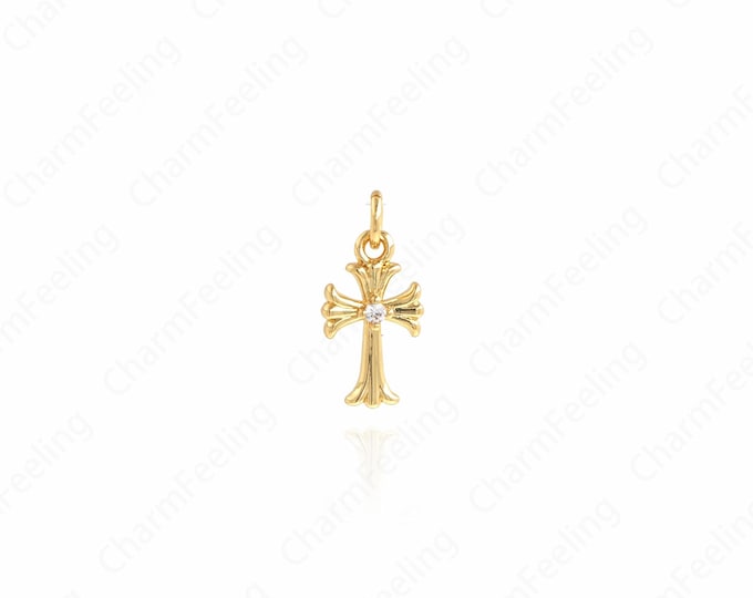 Gold Cross Charm,18K Gold Filled Cross Pendant,Micropavé CZ Religion Necklace,Cross Charm,DIY Jewelry Accessories,15x7x2mm