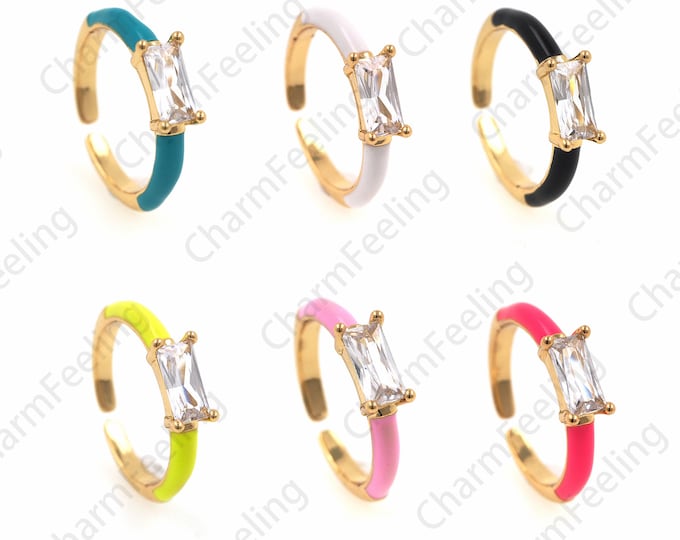 18K Gold Filled Enamel Ring, Exquisite Gold Ring, Micropavé CZ Round Ring, Ring Charm, Adjustable Ring, Golden Open Ring 1PCS