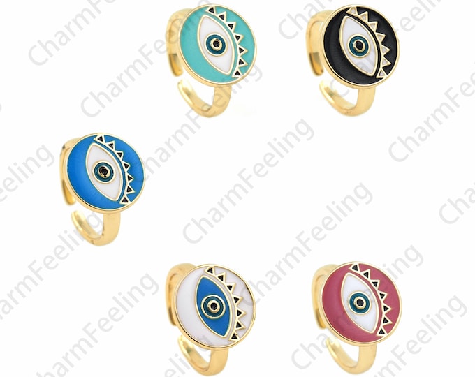 Eye Ring, Enamel Ring, 18K Gold Filled Devil's Eye Ring, Gold Open Ring, Adjustable Ring, Fashion Ring, Signet Ring, Round Ring
