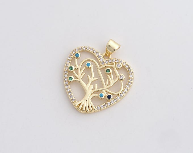 18K Gold Filled Heart Tree Pendant,Tree Of Life Necklace,Plant Charm,Tree Of Life Charm,DIY Jewelry Accessories,26.8x23x3mm