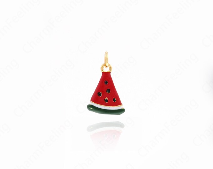 18K Gold Filled Watermelon Pendant,Fruit Necklace,Watermelon Necklace,Fruit Charm,Watermelon Charm,DIY Jewelry Accessories 19x11.8x4.8mm