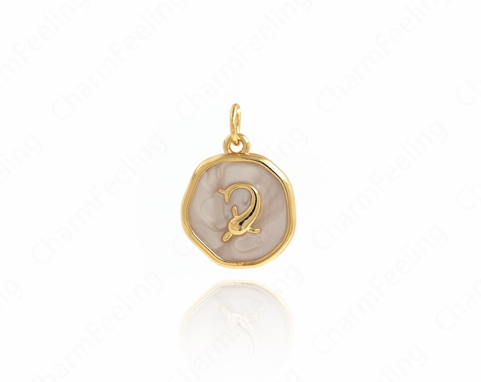 Dolphin Pendant,Enamel Charm, 18K Gold Filled Marine Life Necklace,Nautical Charm,DIY Jewelry Accessories, 19.5x13.5x2.5mm