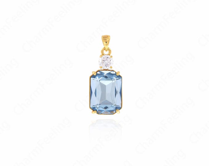 18K Gold Filled Rectangular Necklace, Gold Rectangular Charm, Micropaved CZ Bar Pendant, DIY Jewelry Accessories 33x14x8.2mm