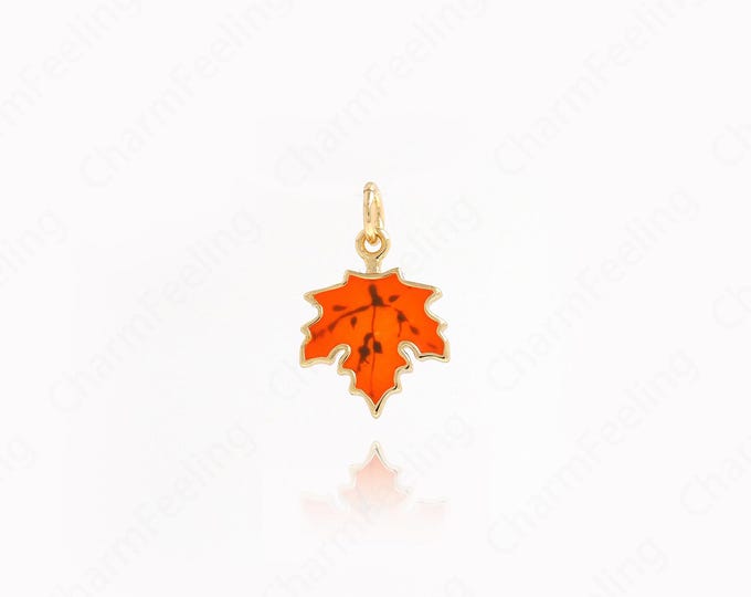 Maple Leaf Pendant, Enamel Charm, 18K Gold Filled Leaf Charm, Plant Necklace, Enamel Pendant, DIY Jewelry Supplies, 18x11.6x1.5mm