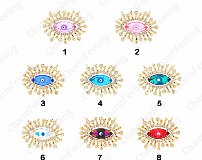 Micropavé CZ Eye Necklace, Devil's Eye Pendant, 18K Gold Filled Eye Charm, Lucky Eye Necklace,DIY Jewelry Supplies,21.5x28x5.7mm