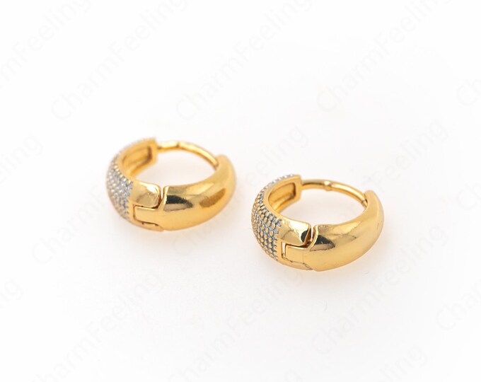 1 Pair,18K Gold Filled Simple Earrings,Gold Earrings Charm, Geometric Earrings, Micropave CZ Round Earrings,Gift for Her 13.5x5.7mm