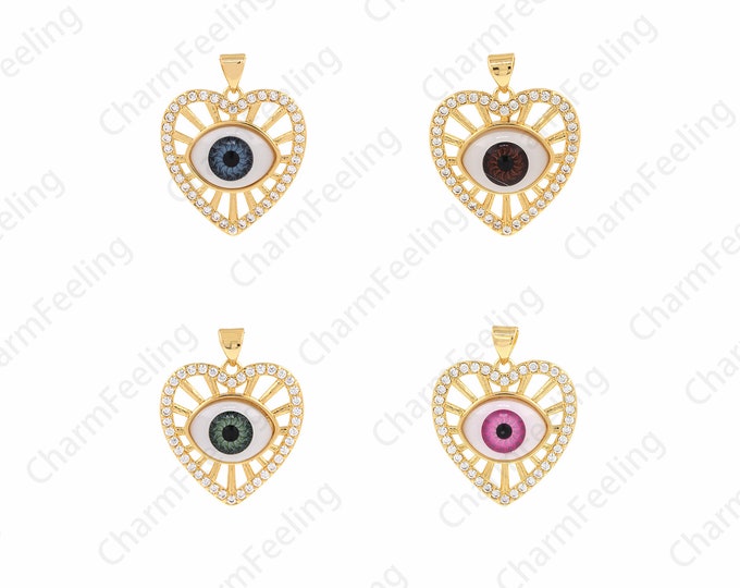 Heart Shaped Eye Pendant, Enamel Heart Charm,Eye Jewelry, Metal Eye Necklace, DIY Jewelry Accessories 27.8X23X6.3mm