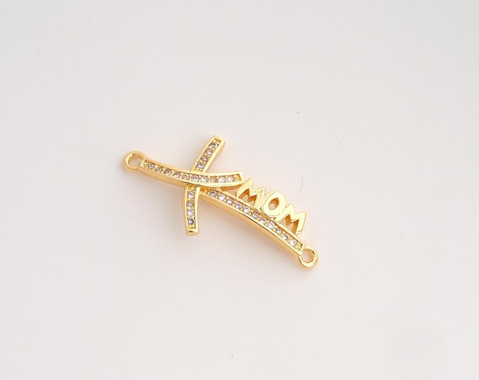 CZ MOM Connector,Letter Connector,18K Gold filled Mom Connector,DIY Bracelet Accessories, 27.2x13.6x2.4mm