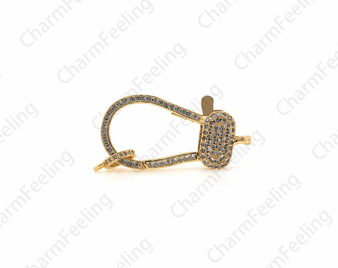 CZ Micro-Pave Round Lobster Claw Clasp, Spring Clasp, Jewelry Clasp DIY Jewelry Making Supply 40.3x16.8x6.7mm 1pcs